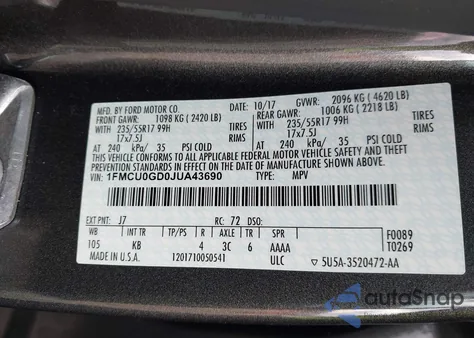 2018 Ford Escape Se z USA, uszkodzony, nr VIN 1FMCU0GD0JUA43690